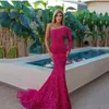 Sexy sequined Mermaid Evening Dresses With Beaded Crystals Long Sleeve Velvet Satin Party Occasion Gowns Pleats Ruffles Prom Dress Wears