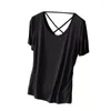 여자 T 셔츠 여름 여성 패션 패션 백 아웃 크로스 캐주얼 기본 티셔츠 탑 레이디 단색 짧은 소매 모달 티 S76women 's