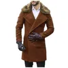 Trench da uomo autunno e inverno moda uomo tinta unita manica lunga doppiopetto sciolto caldo giacca con risvolto in pelliccia sintetica