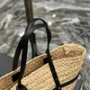 Toppkvalitet 40 cm lafit grässtrå tygpåsar nit läder stora kapacitet shopping väskor bärbar kvinna strand semester designer axel väska vävda handväskor