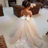 Vestidos de menina Vintage Flower Girl para apliques de renda macia de mangas compridas Princesa elegante Kids First Communion vestesgirl's