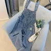 MULHOS PLUSTOS femininos macacões jeans de jeans de bolso solto na cintura de verão emagrece as garotas coreanas Dungers Jumpsu de jeans 220826