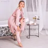 Hiloc Pink Satin Garment Sets Winter 3-Piece Set Silk Nightwear Women Pyjamas With Pants Sjerpen Long Sleeve Suit Sets homewear L220803