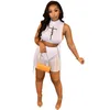 Partihandel Sommar Tracksuiter Kvinnor Outfits Tro Turtleneck T-shirt + Mesh Kortbyxor Tvådelade Set Sexiga Top Sheer Shorts Matchande Set 7222