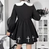 Casual Dresses Helisopus gotisk college stil jk cosplay klänning svart harajuku hög midja kors broderad punk e tjejfest