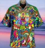 Camisetas masculinas camisetas havaianas inimigo homem colorido cogumelo de cogumelo curto de manga curta desenho animado verão grande para mulheres 5xlmen's
