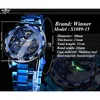 수상자 투명 다이아몬드 기계식 시계 블루 스테인리스 스틸 골격 시계 최고 브랜드 고급 비즈니스 빛나는 남성 시계 220618