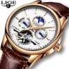 Armbandsur Lige Mens klockor Automatisk mekanisk klocka Tourbillon Sport Clock läder Casual Business Retro Wristwatch Relojes Hombrewris