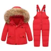 Down Coat Parka Real Fur Hooded Boy Baby Overalls Winter Down Jacket Warm Kids Coat Child Snowsuit Snow toddler girl Clothes Clothing Set 220826