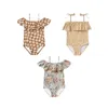 Deer Jonmi Zomer Baby Girls Beach Bikini Swimsuits Gedrukte ruches Vakantie Zonnebestendige jumpsuits Kinderen Princess Swimwear 220425