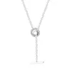 Pave Circle Logo T-bar Heart Pendant Necklace Chain For Women Men Genuine 925 Sterling Silver Fit Pandora Style Necklaces Gift Jewelry 399050C01-80