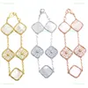 2022 New Korean Version Crystal Four Leaf Clover Chain Bracelet Designer For Women High Quality Stainless Steel Plated 18K Gold Jewelry Gifts