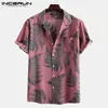 INCERUN Camicia da uomo manica corta con risvolto stampato Camicia floreale con motivo a foglie tropicali Camicia estiva casual hawaiana Camisa Top S5XL 220527