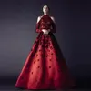 Red Long Evening Dresses Delicate Beaded 3D floral butterfly High Neck Prom Dress Long Sleeves Floor Length Formal occasion Gowns