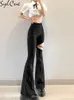 Sylcue Summer High Street Style Piccoli pantaloni svasati a vita alta Cosce Personalità con gambe cave e sexy lunghe 220722