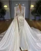 Luxury White Ball Gown Wedding Dresses Long Sleeves Sequins Beads Split V-Neck Bridal Gowns Chic Dubai Custom Made Vestidos De Novia
