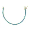 3mm turquoise stone paved tennis chain bracelet with gold plated for women lady punk styles hip hop jewelry wholesale