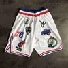 Team Basketball Shorts Just Don Retro Dream Bullets Wear Sport Pant With Pocket Zipper Sweatpants Hip Pop Red Blue Black White Yellow