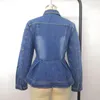 女性用ジャケット女性ブルーデニムジャケットフリルヘムスリムフィットショートジーンズコートヴィンテージターンダウンカラーブティック衣類アウターウェアウーマン