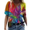 3D 소용돌이 무지개 프린트 여성 탑 여름 캐주얼 한 느슨한 T 셔츠 숙녀 크기 3XL 패션 여성 스트리트웨어
