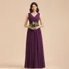 Пользовательские шифоновые платья подружки невесты фиолетовые сексуальные V-образные вырезы