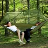 Muebles de campamento Tienda de campaña portátil para acampar al aire libre Hamaca con mosquitera con dosel Paracaídas Cama colgante Caza Nylon Columpio para dormir ColgandoCamp