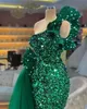 Dark Green Mermaid Evening Dresses Sparkling One Shoulder Luxury Sequins Velvet Floor Length Prom Dress Pageant Gown Custom Made BC14040