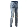 Fashion jeans herenontwerper Skinny Rip 2022 Skull Biker voor man grijze denim nood cult rapper distress street plus size lichtblauw lang rechte been met gat met gat