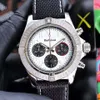 Mens Watch Black Nylon Miyota Quartz movement luminous Full working Chronograph Heavy satinless steel Designer Grey face Male wristwatch 43mm