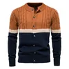 Mens Cardigan Coats Long Sleeve Single Breasted Mixed Color Winter Warm Sweater Jackets 220817