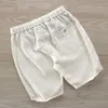 Italien Pure Linen Casual Elastic Waist Fashion Shorts för män Kort 3038 Size Masculino Bermuda Masculi 220630