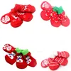 4pcs/set Autumn Winter Pet Dog Apparel Meias de Natal Anti-SLIP malha cães pequenos sapatos