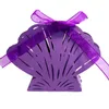 Bruiloft uitnodigingen laser gesneden shell bloem koets gunst doos geschenken snoepdozen met lint aangepaste baby douche feest voorstander van decoratie