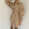 2022 neue Herbst Winter Khaki Minimalistischen frauen Graben Mantel Schärpen Windjacke Lose Flare Hülse Zweireiher Graben