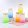 12oz Water Bottle Sublimation Glass Beer Mugs Gradient Can Shaped Glasses Cups Tumbler Drinking Glasses With Bamboo Lid And Straw