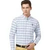 Homens de manga comprida Oxford camisa casual 100% algodão moda grade listra masculina camisas de luxo botão branco colhedor macio 220323