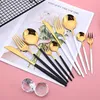 Dinnerware Sets Black And Gold Stainless Steel Cutlery Set 30 Pcs. Mnirror SetDinnerware