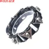 Black Ghost Head Skull Adjustable Handmade Men Bracelets Male Women Leather Bracelet Men Bangle Wholesale Jewelry Gift BC020