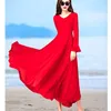 Casual Kleider Frauen Herbst Lange Ärmel Chiffon Rot Kleid Vestido De Mujer