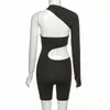 Verão outono feminino sexy macacão de fitness um ombro magro bodycon sólido esporte macacão playsuit w220427