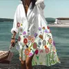 春の夏の女性Sターンダウン襟長袖ボタンドレスカジュアルエレガントな花柄のビーチパーティーES 220521