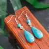 Tibete Silver Color Vintage Vintage Bohemian Long Turquoise Drop Brincos Gotas de água de pedra natural Brincos pendurados para mulheres