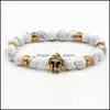 Urok bransolety koraliki kamienna bransoletka 8 mm białe koraliki Lion Owl Buddha Head Elasts Men Hjewelry Drop dostawa biżuteria Dhmfj