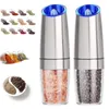 Electric Salt and Pepper Grinders Stainless Steel Automatic Gravity Herb Spice Mill Adjustable Coarseness Kitchen Gadget Sets 220510