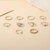 10pcs/set Bohemian Gold Chain Pierścień Zestaw Boho Coin Moon Pierścień Party dla kobiet Prezenty z biżuterią mody