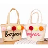 Shopping Bags Bolso De Mano Con Diseño Letras y Bola Pompón Para Mujer, Bolsa Hombro Estilo Bohemio, Ideal Playa, Fiesta, Mercado, Compras, 220322