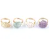 Gold-color Wire Wrap Open Rings Irregular Natural Stone Fluorite Crystal Purple Ring for Women Wedding BO904