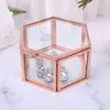 Hexagon Transparent Rose Gold Glass Ring Box Wedding Ring Box Geometric Clear Glass Jewelry Box Organizer TabletopHolder H220505