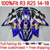 ヤマハYZFR3 YZF-R25 YZFR25 14-18ボディワークの射出型フェアリング30NO.8 YZF R 3 25 R3 R25 15 15 16 17 18 YZF-R3 2014 2015 2016 2017 2018 OEM Body Kit Movistar Blue