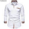 PARKLEES 2021 automne Plaid Patchwork chemises formelles pour hommes mince à manches longues blanc boutonné chemise robe d'affaires bureau Camisas